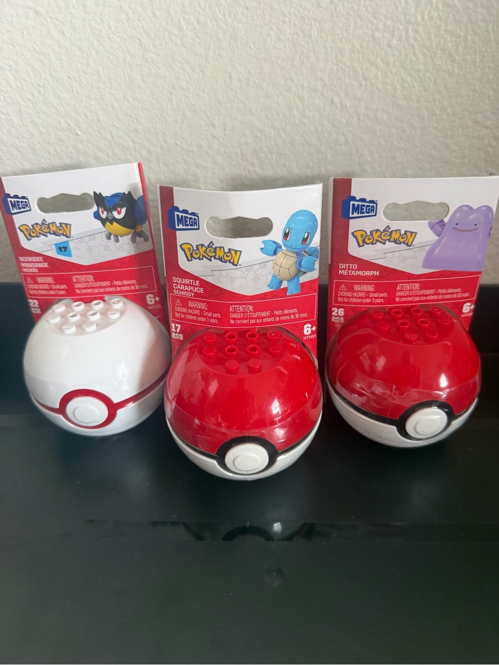 Pokemon Poké Ball Mega Construx Set of 3 Building Toys Squirtle Ditto Rookdee